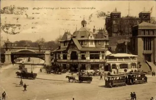 Ak Hamburg Mitte St. Pauli, Fährhaus, Seewarte, Hochbahnbrücke, Straßenbahn