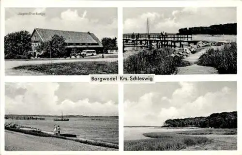 Ak Borgwedel, Jugendherberge, Strand, Steg