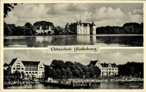 Ak Glücksburg an der Ostsee, Schloss Glücksburg, Mathias Claudius Heim, Strandhotel