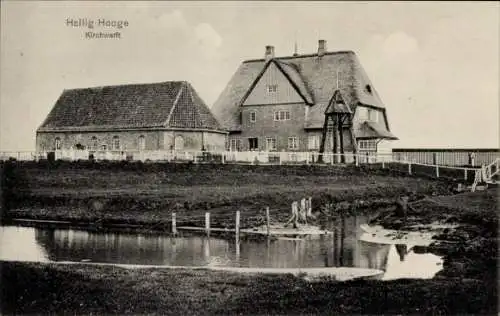 Ak Hallig Hooge in Nordfriesland, Kirchwarft