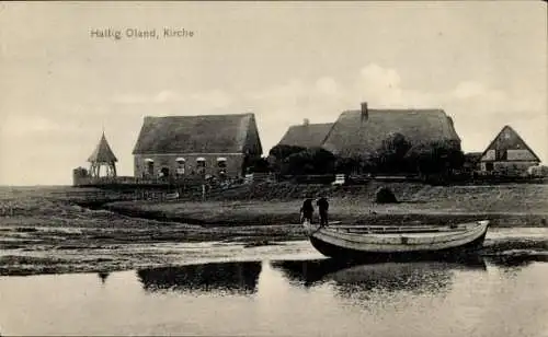 Ak Hallig Oland Nordfriesland, Kirche, Boot