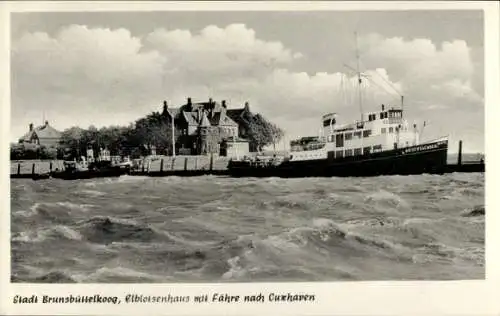 Ak Brunsbüttelkoog Brunsbüttel in Dithmarschen, Elblotsenhaus, Fähre nach Cuxhaven