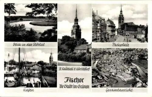 Ak Itzehoe in Holstein, Störtal, Hafen, Parkplatz, Gesamtansicht, Fliegeraufnahme, Klosterhof