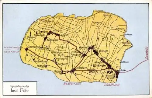 Landkarten Ak Insel Föhr in Nordfriesland, Wyk, Boldixum, Nieblum, Midlum, Utersum, Süderende