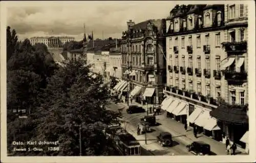 Ak Oslo Norwegen, Karl Johangt., Straßenbahn