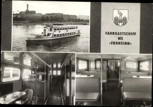 Ak Fahrgastschiff MS Frohsinn, MVB Weiße Flotte Magdeburg, Innenansichten