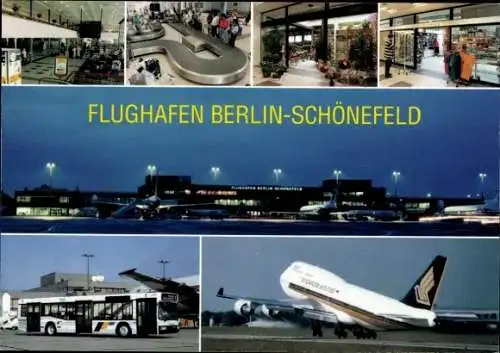 Ak Flughafen Berlin Schönefeld, Nacht, Flugzeug Singapore Airlines, Bus, Geschäfte, Gepäckband