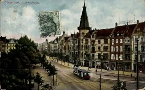 Ak Düsseldorf am Rhein, Graf Adolf Platz, Straßenbahn