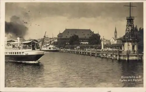 Ak Konstanz am Bodensee, Hafen, Konzil, Dampfer