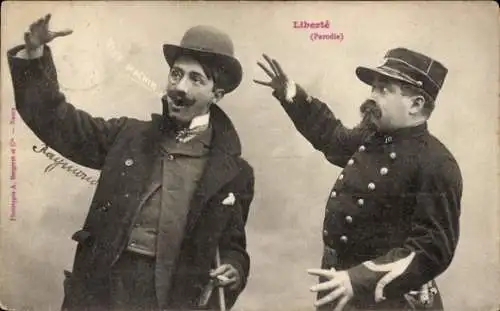 Ak Parodie, Freiheit, Französischer Soldat, Nobler Mann, Monokel, Hut