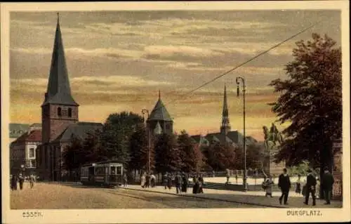 Ak Essen im Ruhrgebiet, Burgplatz, Straßenbahn