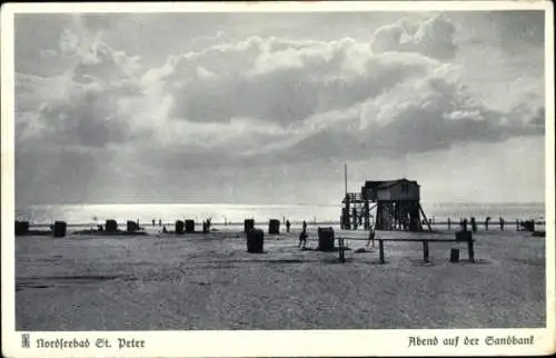 Ak Nordseebad Sankt Peter Ording, Sandbank, Abend