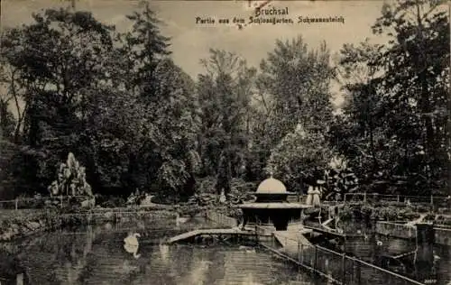 Ak Bruchsal im Kraichgau, Schlossgarten, Schwanenteich