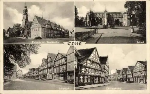 Ak Celle in Niedersachsen, Rathaus, Stadtkirche, Schloss, Stechbahn, Zöllnerstraße