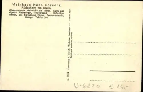 Ak Rüdesheim am Rhein, Gasthaus, Weinstube Hans Corvers, Innenansicht