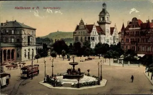 Ak Heilbronn am Neckar, Bahnhofplatz, Straßenbahn