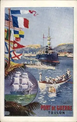 Künstler Ak Toulon Var, Port de Guerre, Ancien Fregate, Französische Kriegsschiffe