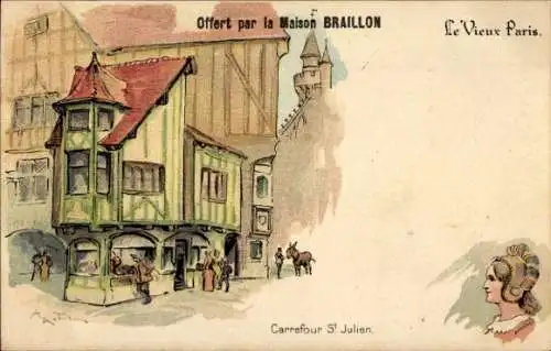 Künstler Litho Robida, Le Vieux Paris, Carrefour St. Julien, Chocolat Guerin-Boutron