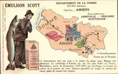 Landkarten Ak Somme, Émulsion Scott, Fischer mit Fang, Amiens, Abbeville