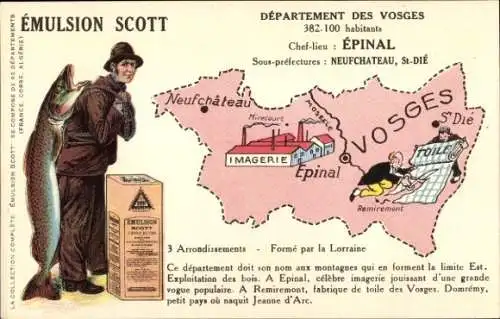 Landkarten Ak Vosges, Emulsion Scott, Fischer mit Fang, Épinal, Neufchâteau