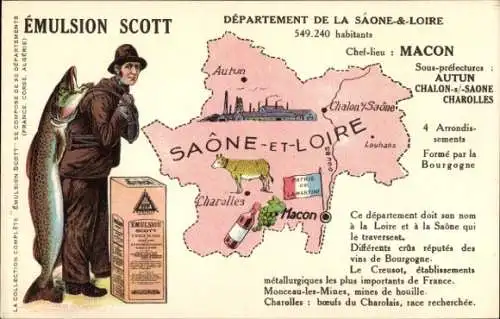 Landkarten Ak Macon Saone et Loire, Emulsion Scott, Fischer mit Fang