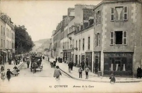 Ak Quimper Finistère, Avenue de la Gare, Buvette du Théâtre