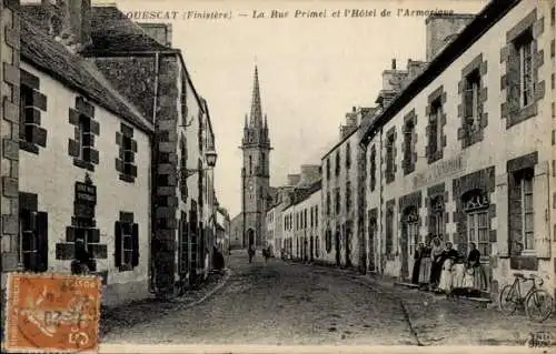 Ak Plouescat Finistère, La Rue Primel und Hôtel de Amorique