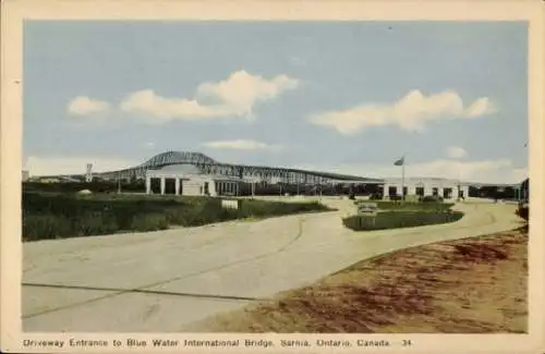 Ak Sarnia Ontario Kanada, Einfahrt zur Blue Water International Bridge