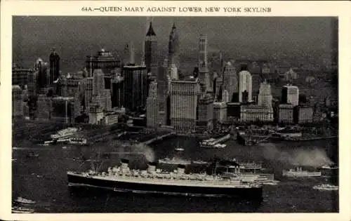 Ak New York USA, Queen Mary gegen Stadt, Skyline