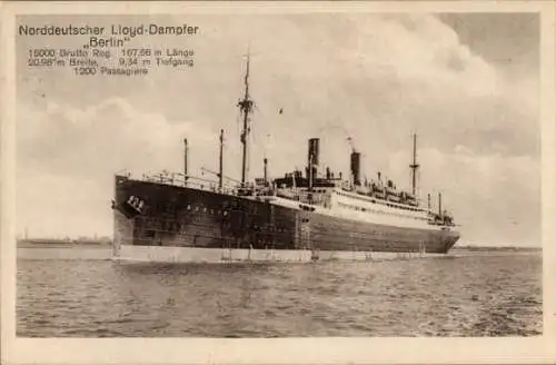 Ak Dampfer Berlin, Norddeutscher Lloyd Bremen NDL