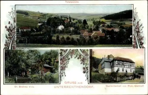 Ak Unterrenthendorf Renthendorf in Thüringen, Gesamtansicht, Dr. Brehms Villa, Gastwirtschaft