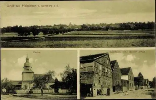 Ak Hainichen Thüringen, Kirche, Gasthaus, Totalansicht