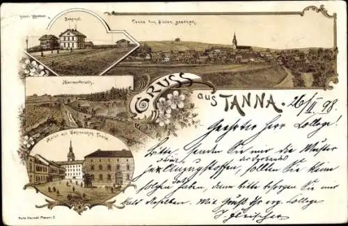 Litho Tanna in Thüringen, Bahnhof, Gleisseite, Marmorsteinbruch, Markt