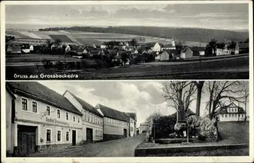 Ak Großbockedra in Thüringen, Gasthof, Kriegerdenkmal, Totalansicht