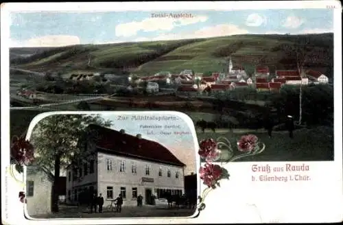 Ak Rauda b. Eisenberg Thüringen, Gasthaus Zur Mühltalspforte, Totalansicht