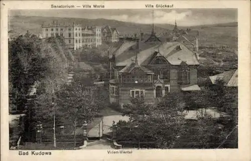 Ak Kudowa Zdrój Bad Kudowa Schlesien, Villen-Viertel, Sanatorium, Villa Maria, Villa Glückauf