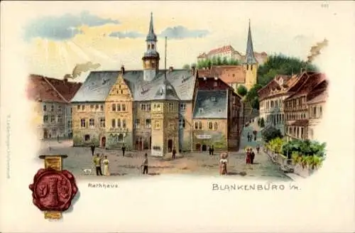 Litho Blankenburg am Harz, Rathaus, Marktplatz, Siegel