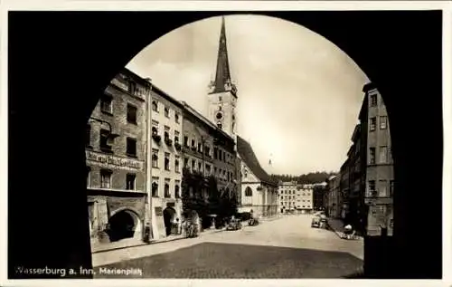 Ak Wasserburg am Inn in Oberbayern, Marienplatz