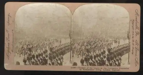 Stereo Foto Prozession d. königl. Garde während Krönungsfeierlichkeiten in London, Westminster A.