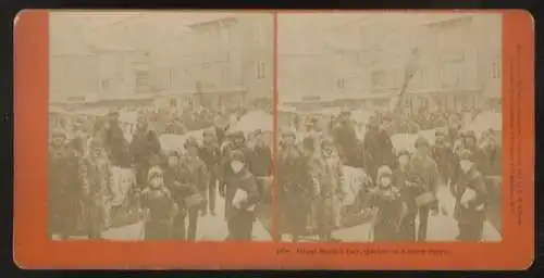 Stereo Foto Großer Markttag, Québec im Schneesturm, um 1900