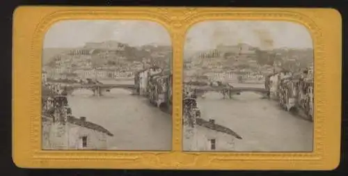 Stereo Foto Halt gegen das Licht Verona, Etsch und Ponte Nuovo , Blick zum Schloß Verona