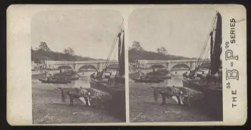 Stereo Foto Richmond-Bridge über die Themse in London, Boote, Schiffe, Pferdekutsche