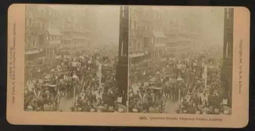 Stereo Foto Straßenbild, überfüllte Straßen in London, diamantenes Jubiläum, um 1897