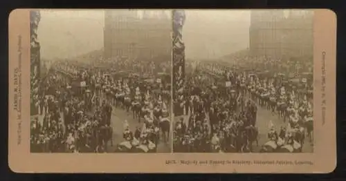 Stereo Foto Militärparade, Festumzug, Gardeuniformen anläßlich des Diamant-Jubiläum in London, 1897