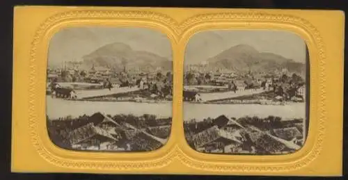 Stereo Foto Halt gegen das Licht Interlaken mit Bergpanorama