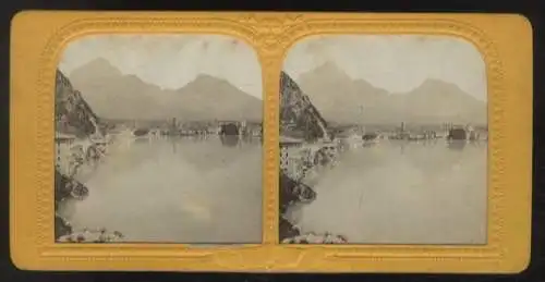 Stereo Foto Halt gegen das Licht Panorama von Riva am Nordufer des Gardasees, Italien