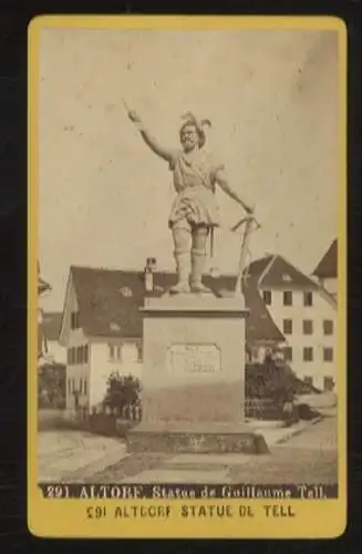 CdV Foto Altdorf, Kanton Uri, Rathausplatz mit Wilhelm Tell-Denkmal