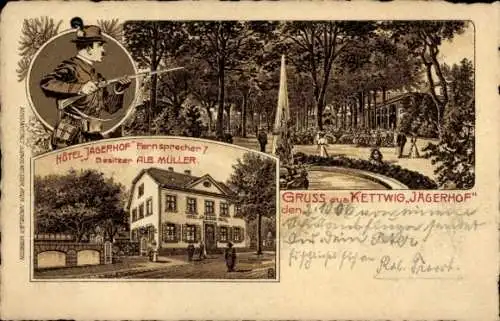 Litho Kettwig Essen im Ruhrgebiet, Hotel Jägerhof, Garten