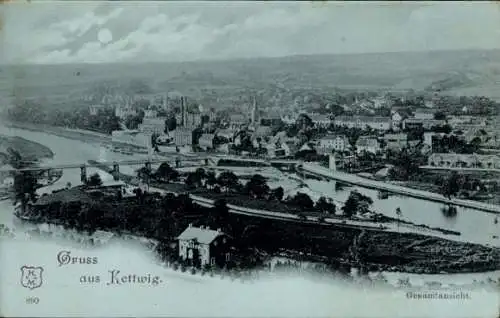 Mondschein Ak Kettwig Essen im Ruhrgebiet, Gesamtansicht