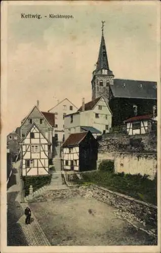 Ak Kettwig Essen im Ruhrgebiet, Altstadt, Kirchtreppe, Kirche